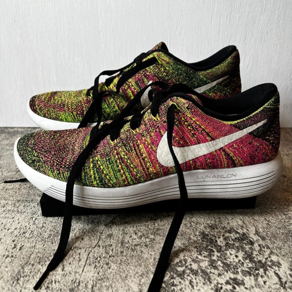 NIKE  LUNARLON LOW  FLYKNIT  OC  MULTI COLOR  OLYMPIC PINK GREEN  sz 9.5
